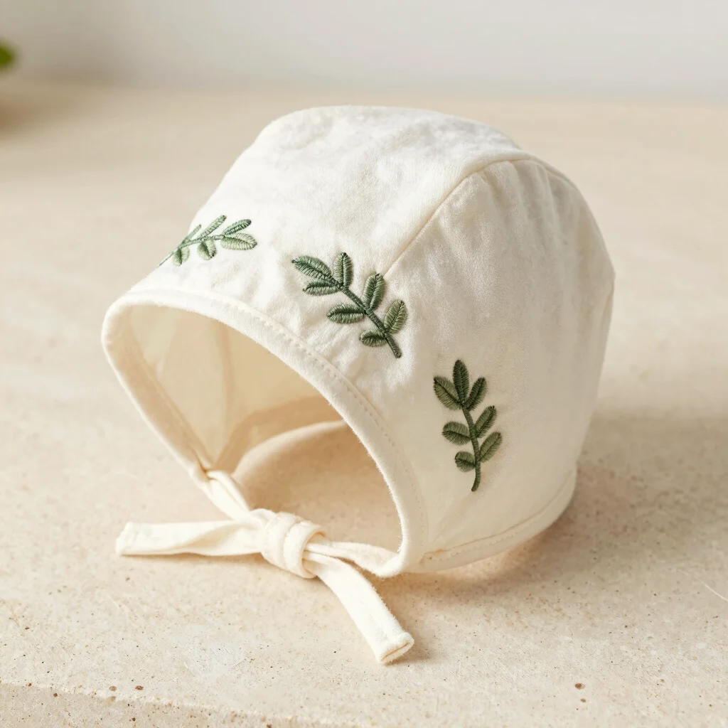 Embroidered Botanical Baby Bonnet